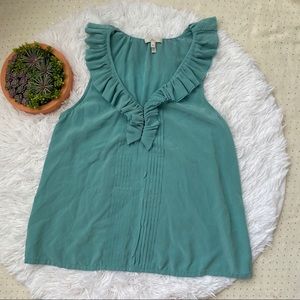 Joie 100% Silk Blue Ruffle Neck Sleeveless Blouse